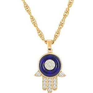 18K Gold Moon Star Lion Evil Eye Pendant Necklace Medallion Paperclip Chian